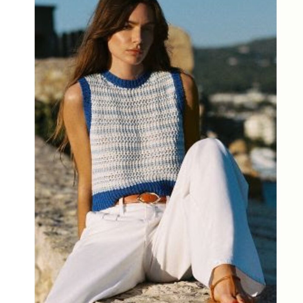 Flat White Open-Stitch Tie-Back Sweater Tank Size M